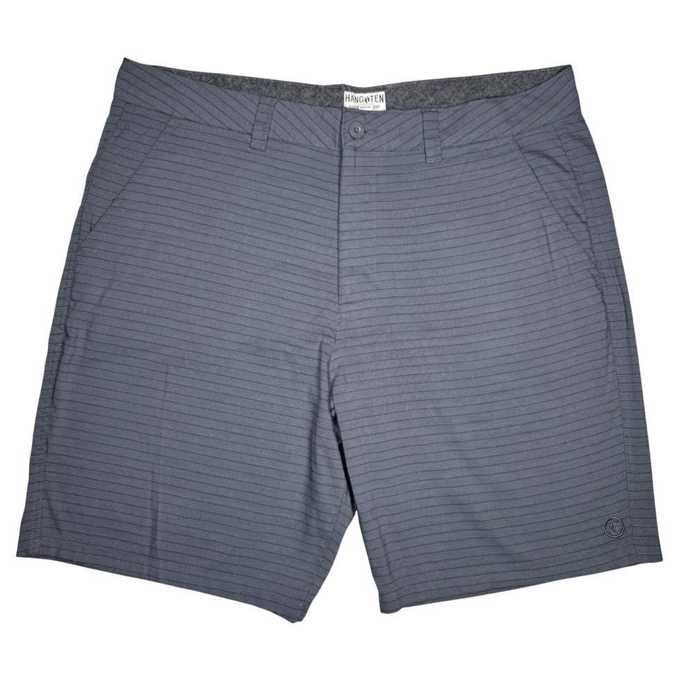 Hang Ten Hybrid Shorts Mens 38 Charcoal Grey Striped Stretch Surf Casual Outdoor